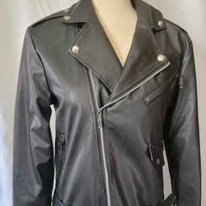 Black Faux Leather Biker Jacket Size Medium